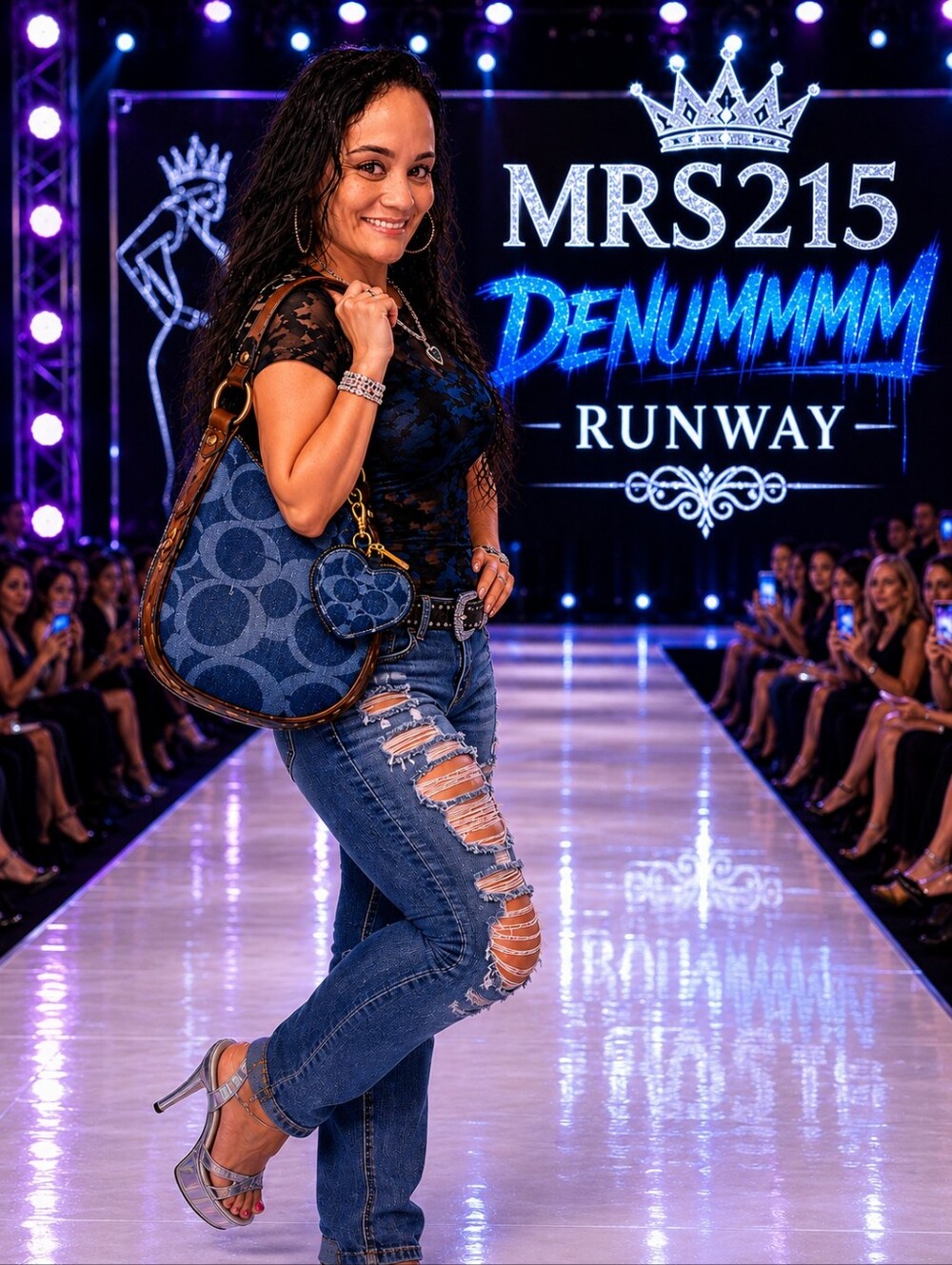 MRS215 Runway: Coach Denim Heart Zip Key / Coin Pouch Gold Hardware Clip NWT - Picture 2 of 4